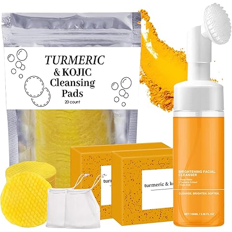 Mrs. Riley SKINCARE #5 Turmeric & Kojic Acid Face Wash with Silicone Brush, Cleanser for Dark Spot Correction, with Rose Water to Soothe and Hyaluronic Acid to Hydrate