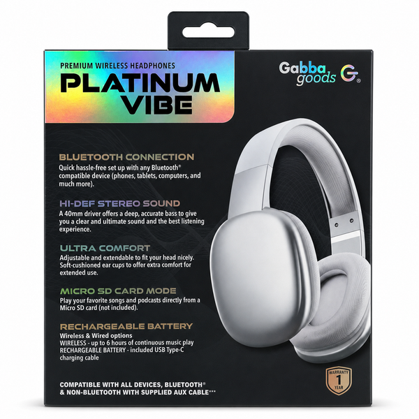 Gabba Goods Platinum Vibe Over-Ear Bluetooth Headphones — image 2