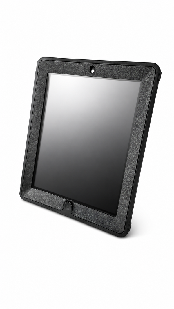 Refurbished iPad front view with protective black case