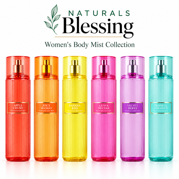 Naturals Blessing Signature Six body mist bundle, six 8 fl oz bottles on white background
