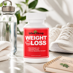 Weight Loss Capsules bottle with leaves.