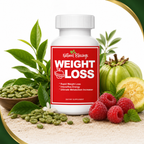 Weight Loss Capsules bottle with tropical wellness styling.