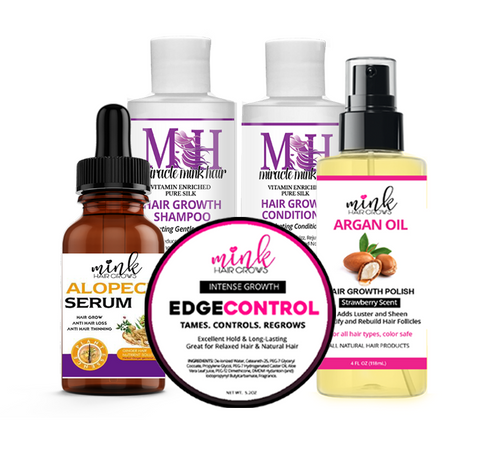 TSA Approved: 4oz Shampoo & Conditioner, Edge Control, Argan Oil w/FREE Baldopecia Serum