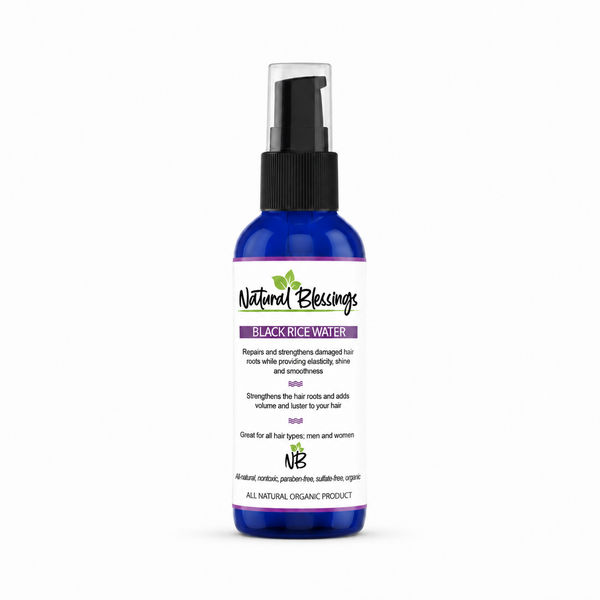 Single Black Rice Water Strengthening Rinse spray bottle with white label and blue bottle