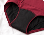 Black and burgundy menstrual panties product detail.