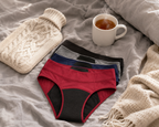 Menstrual panties lifestyle flat lay with accessories.