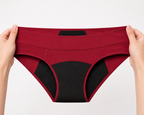 Burgundy menstrual panties front view.