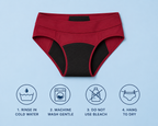 Menstrual panties feature graphic on light blue background.