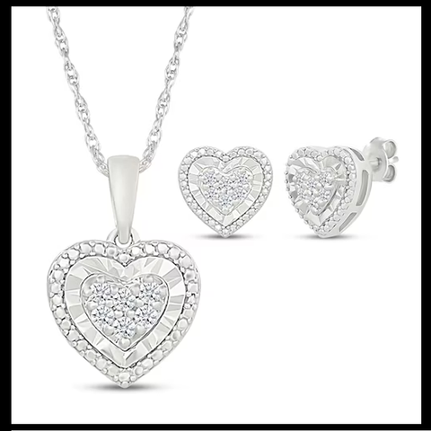 Sparkling Heart Pendant w/ Stud Earrings (1 per order)
