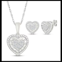 Sparkling Heart Pendant w/ Stud Earrings (1 per order)