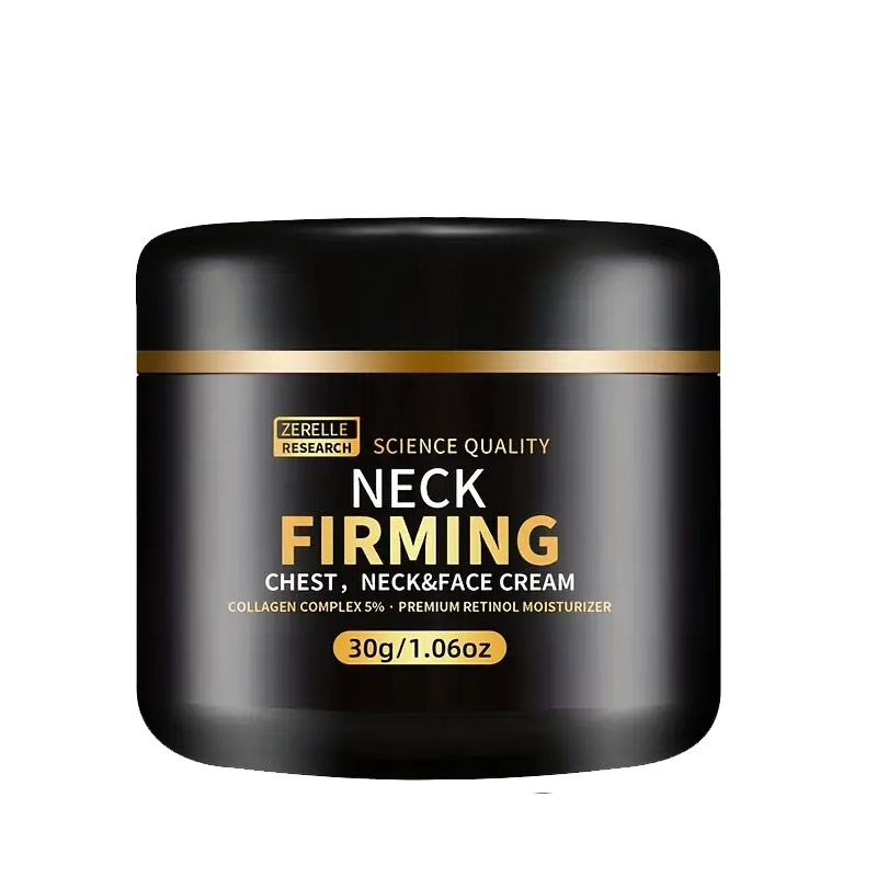 White and gold Neck Firming Cream jar.