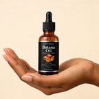 Hand holding Batana Oil serum bottle