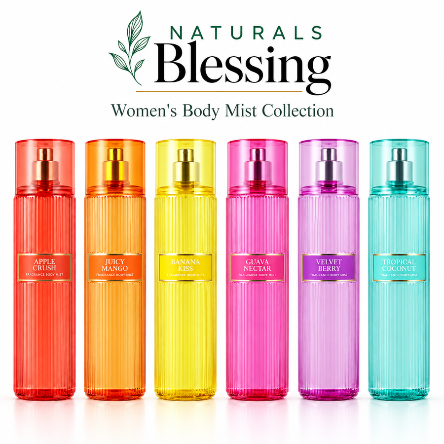 Naturals Blessing Signature Six body mist bundle, six 8 fl oz bottles on white background