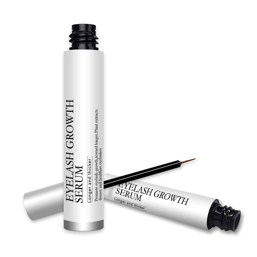 White eyelash serum tube with applicator brush.